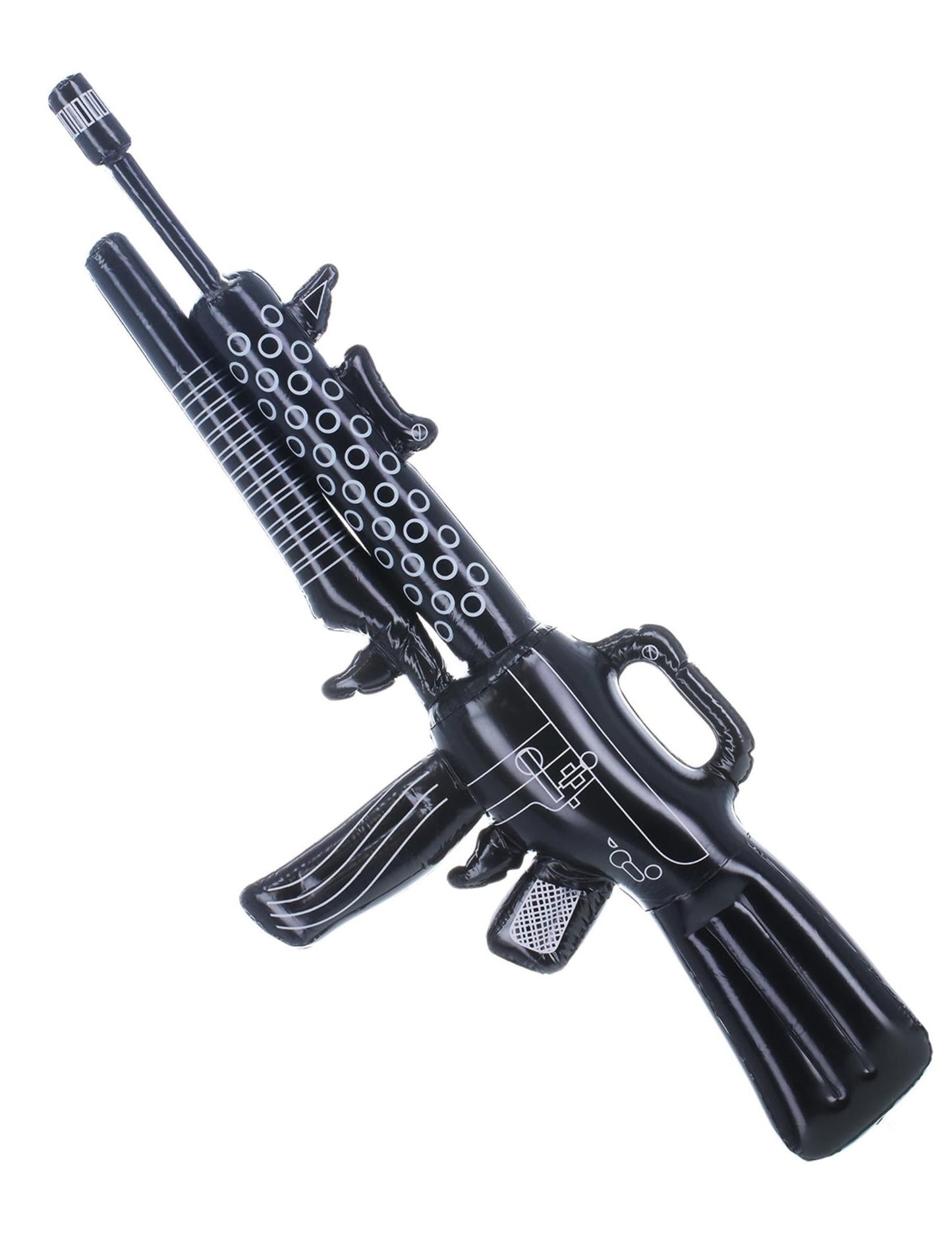 Vue de profil de la mitraillette géante gonflable de soldat