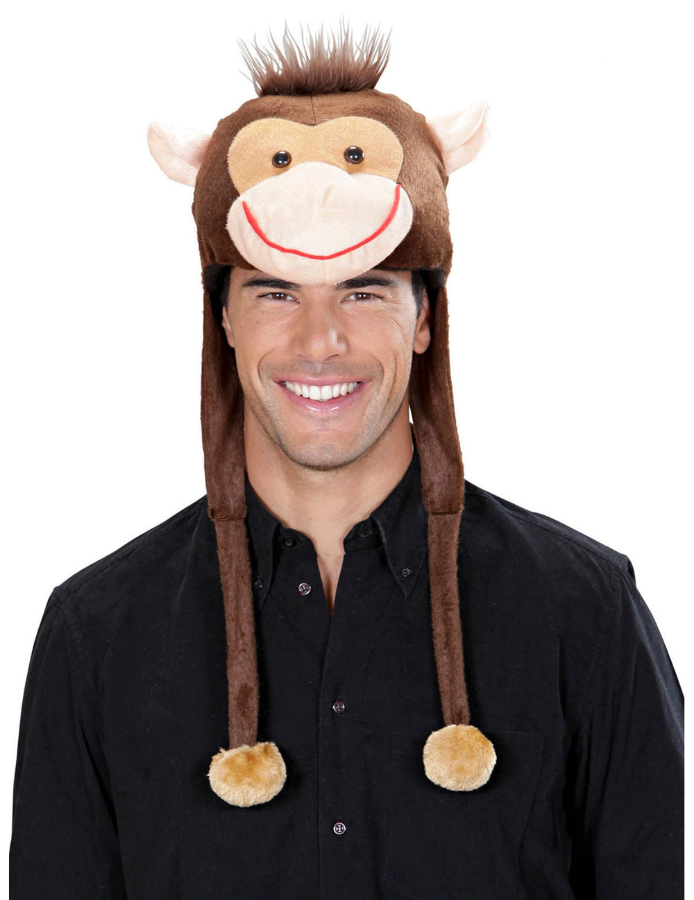 Bonnet en peluche singe pour adulte marron et beige