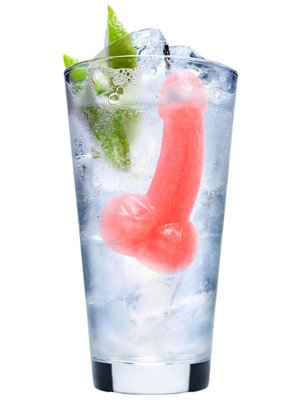 Glaçon rose dans un verre du moule à glaçons zizi