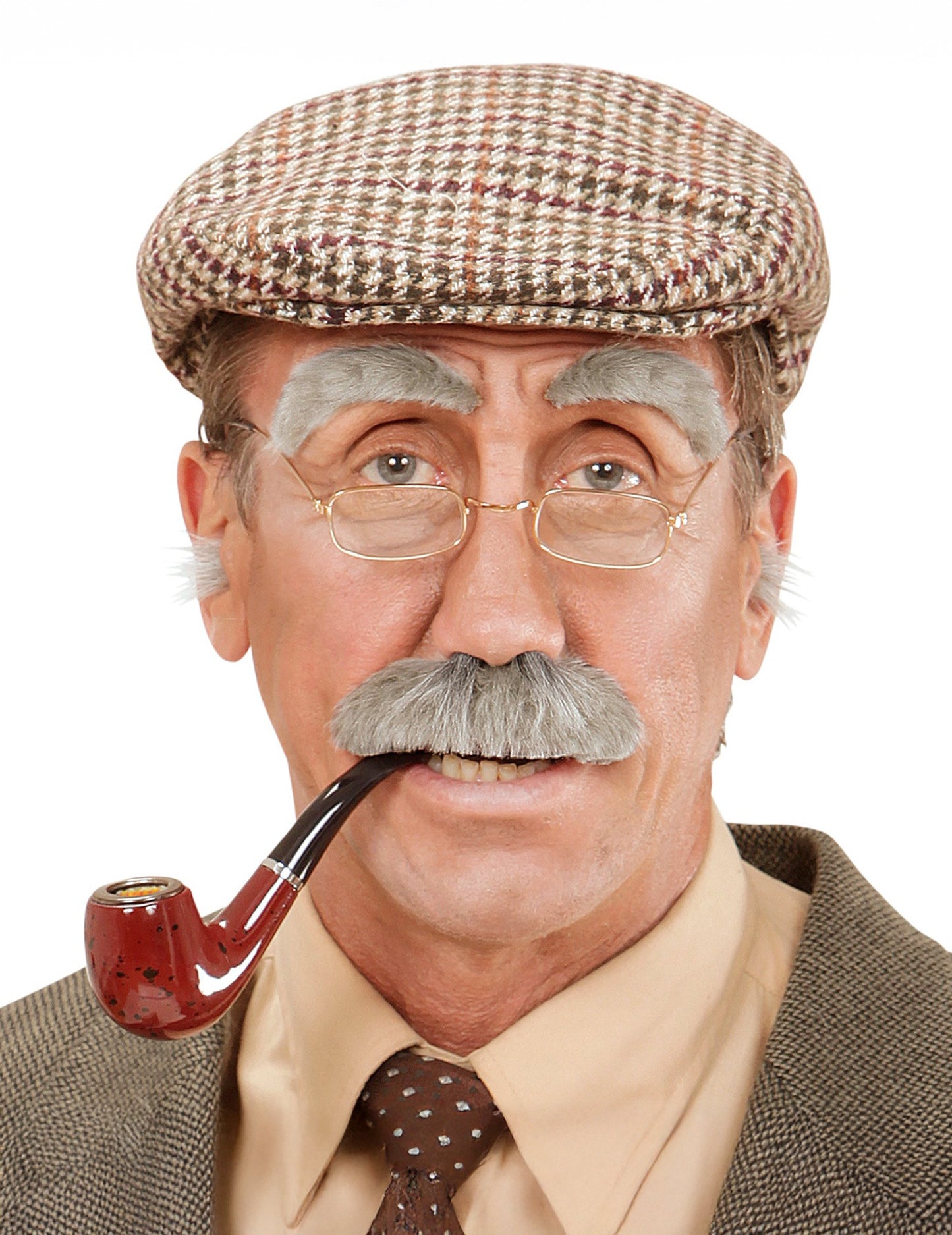 Moustache et sourcils vieillard pour adulte gris