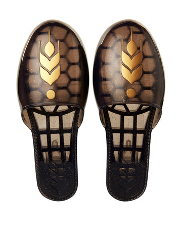 Mules Anna Die Eiskönigin 2 für Mädchen, schwarz, transparent mit goldenen Glitzerpartikeln