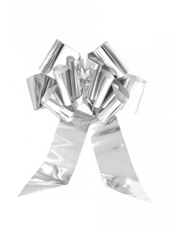 Obří stříbrná stahovací mašle 58 cm na ozdobu