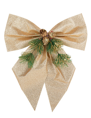 Mašle se třpytkami v barvě šampaňského, stromek a šišky 24 x 28 cm 