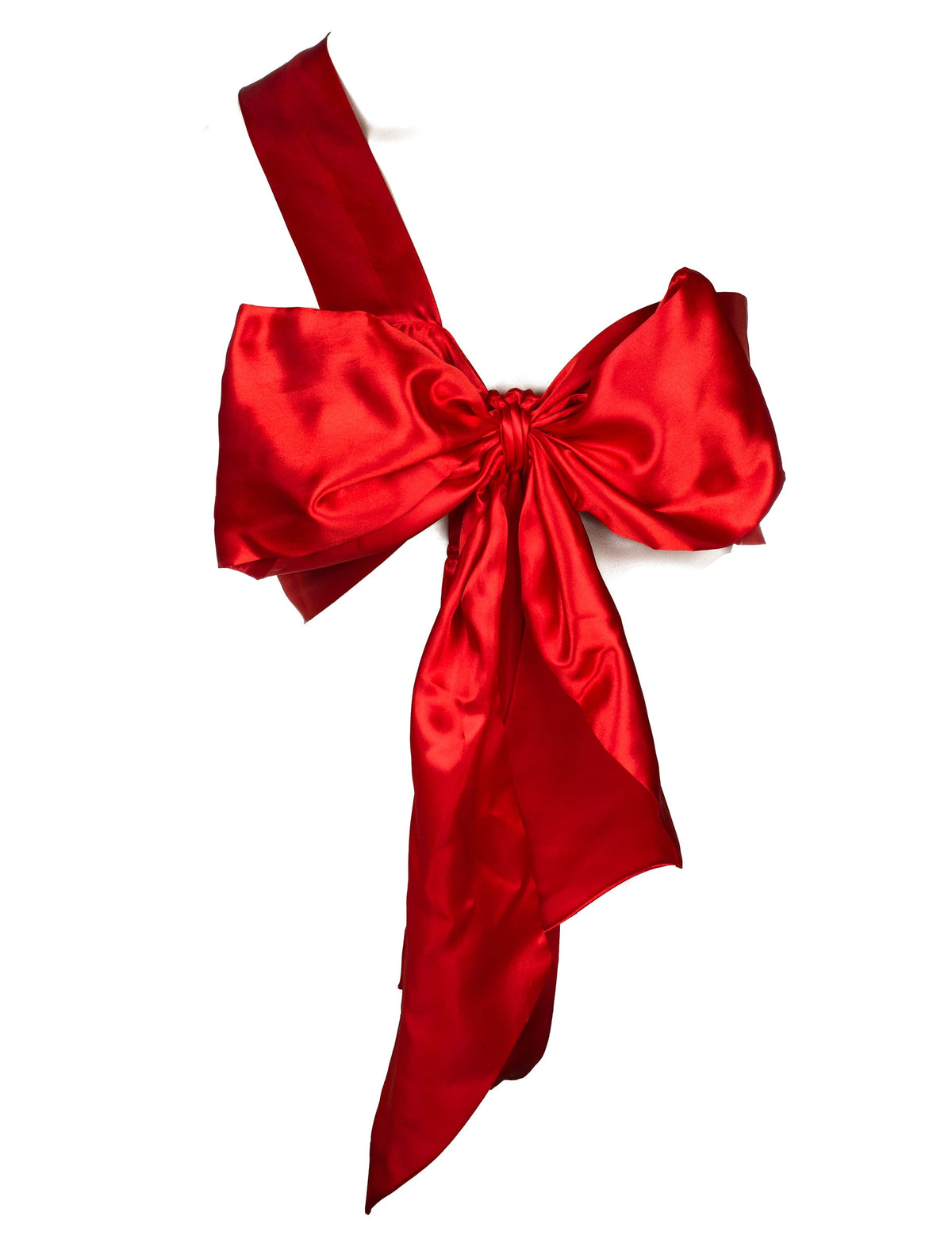 Vue de face du nœud coquin pour femme rouge en satin