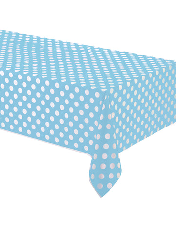Modrý plastový ubrus s bílými puntíky 137 x 274 cm 