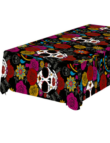 Nappe Catrina Dia de los muertos noire à motifs multicolores