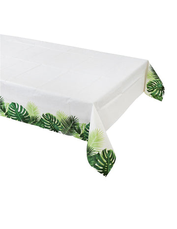 Bílý a zelený ubrus z tropického papíru 180 x 120 cm