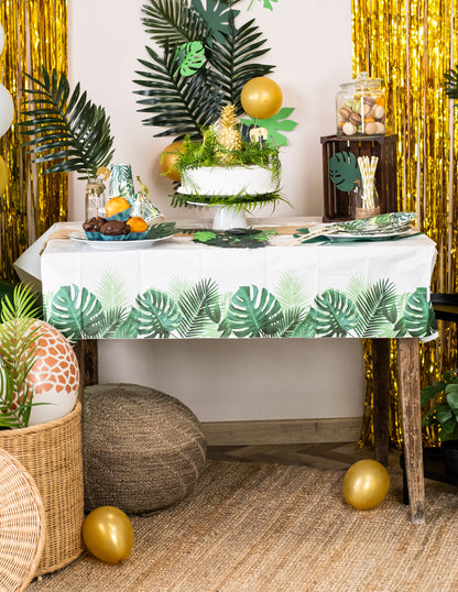 Bílý a zelený ubrus z tropického papíru 180 x 120 cm