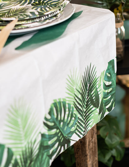 Bílý a zelený ubrus z tropického papíru 180 x 120 cm