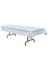 Nappe en plastique à rayures bleue et blanche et argentée