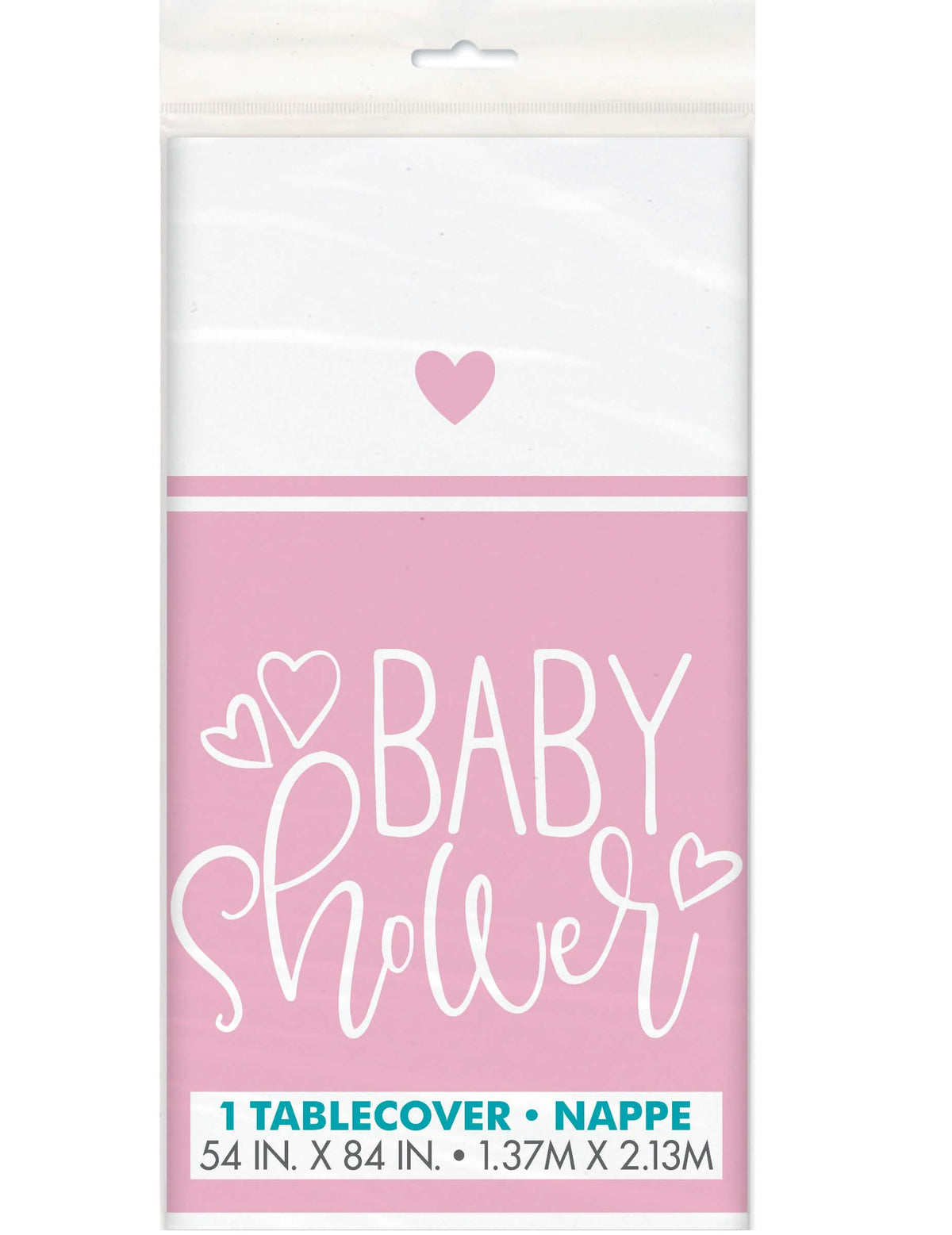 Plastový ubrus na baby shower pro dívku růžová s motivy srdcí