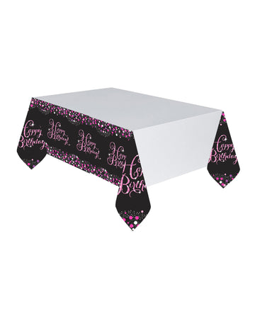 Šumivý oslavný plastový ubrus růžový 120 x 180 cm všechno nejlepší k narozeninám