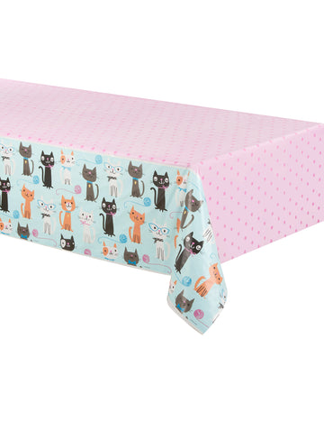 Modrý a růžový plastový ubrus pro kočky 137 x 259 cm k narozeninám