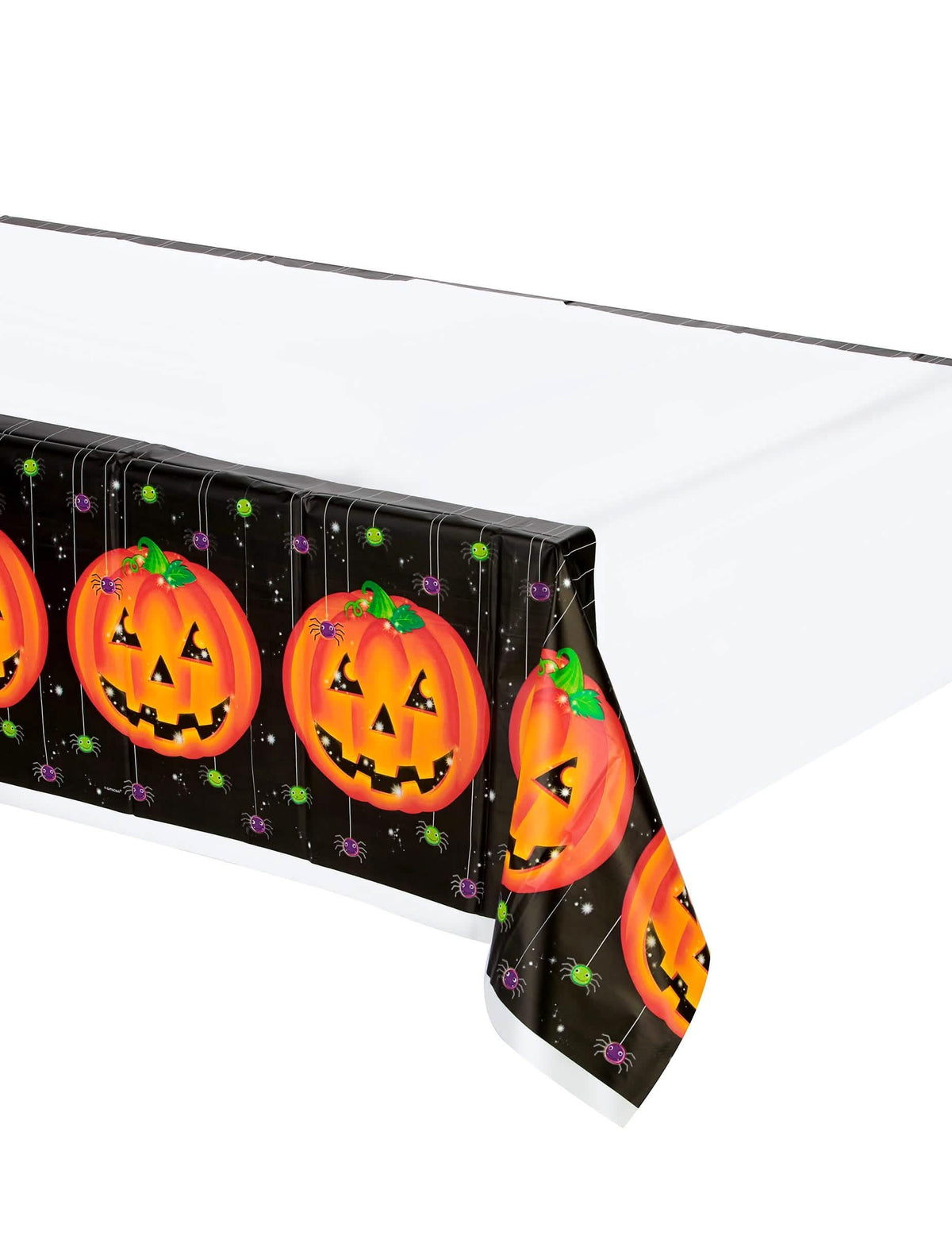 Plastový ubrus s dýněmi na halloween, bílý a černý s oranžovými motivy dýní