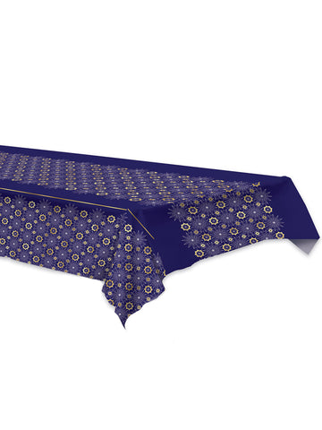 Modrý plastový ubrus eid mubarak 137 x 274 cm zlaté rozety