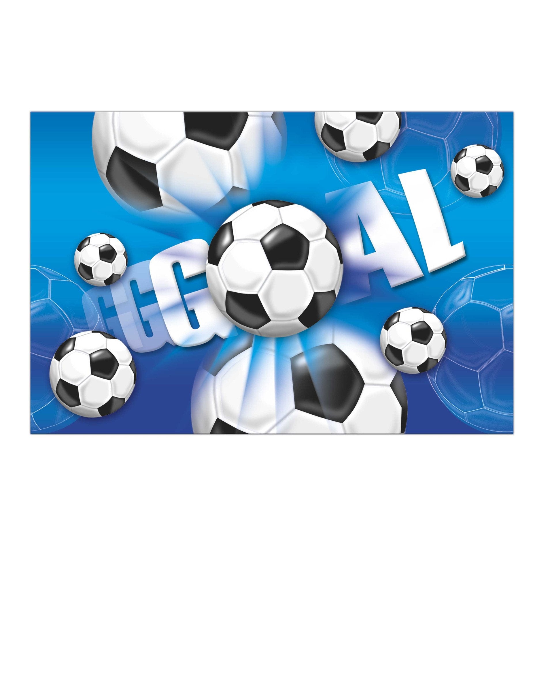 Nappe en plastique football goal pour fête bleue et blanche avec ballons de foot