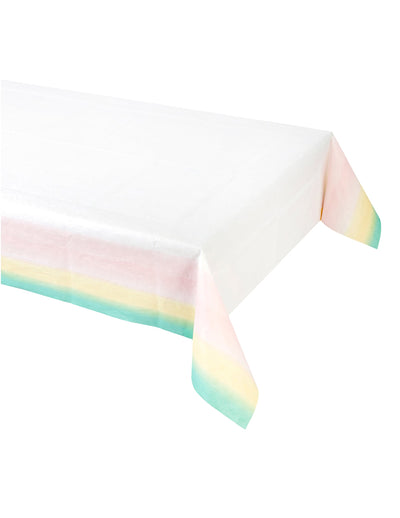 Nappe pastel en plastique pour fête blanche avec bordure arc-en-ciel
