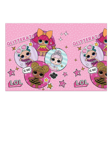 Nappe en plastique LOL pour enfant rose à pois avec personnages Glitterati