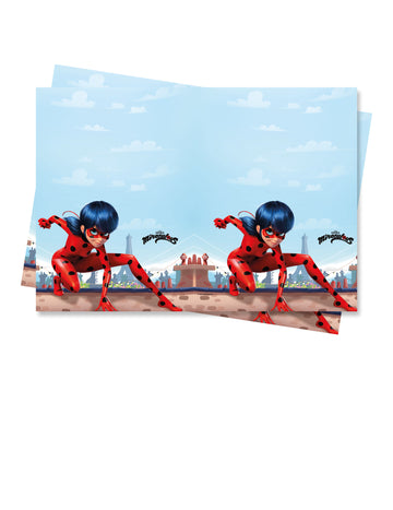 Nappe en plastique Miraculous Ladybug pour enfant rouge et bleue avec décor de Paris