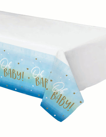 Oh baby blue and gold plastový ubrus 137 x 259 cm pro miminko