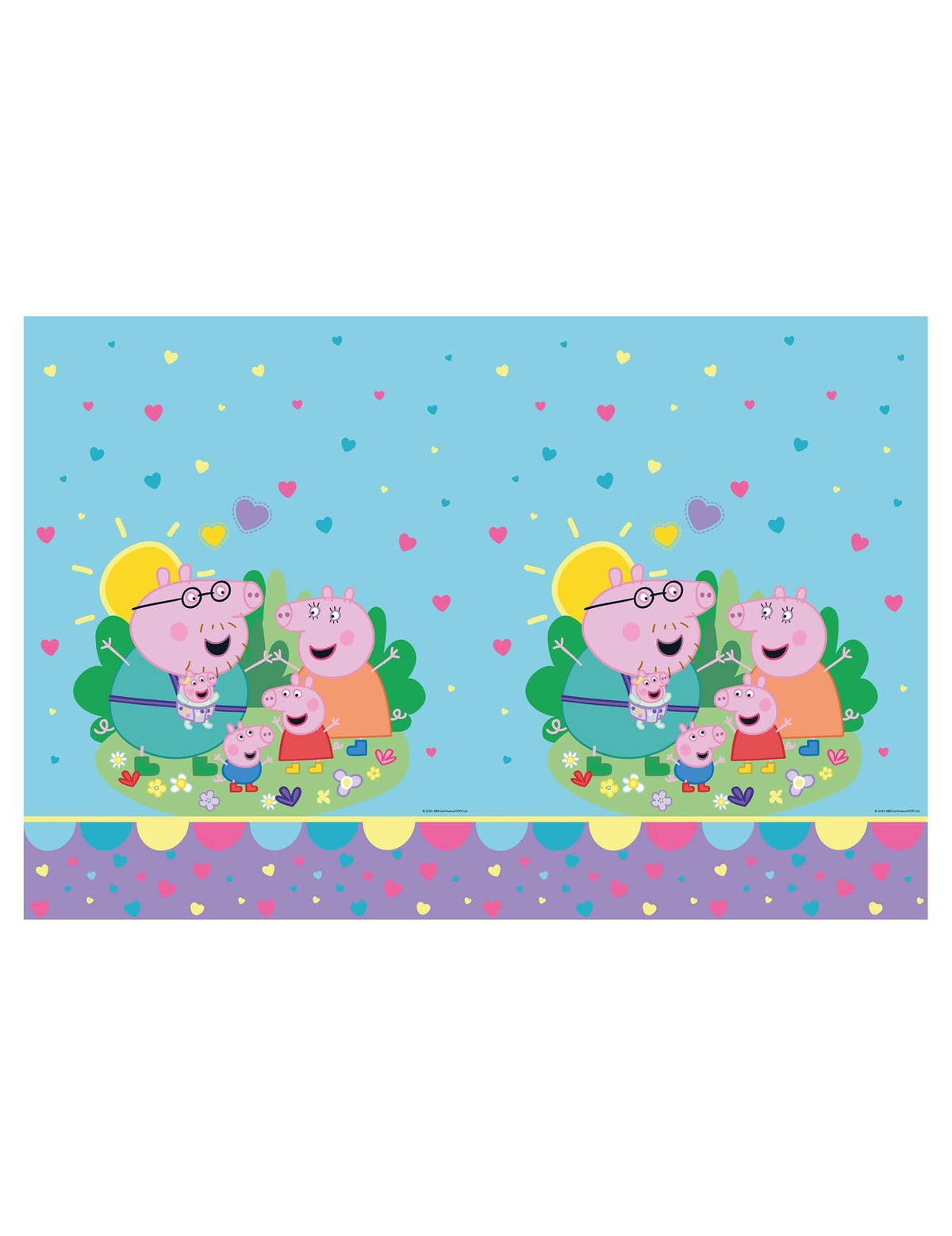 Plastový ubrus Peppa Pig pro dítě nebesky modrá s motivy rodiny Pig a srdíčky