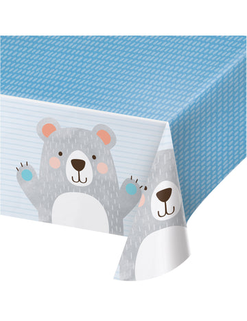Nappe en plastique petit ours gris 137 x 259 cm pour anniversaire 1 an