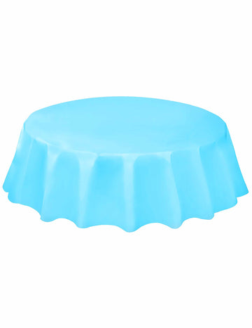 Pastelově modrý kulatý plastový ubrus 214 cm