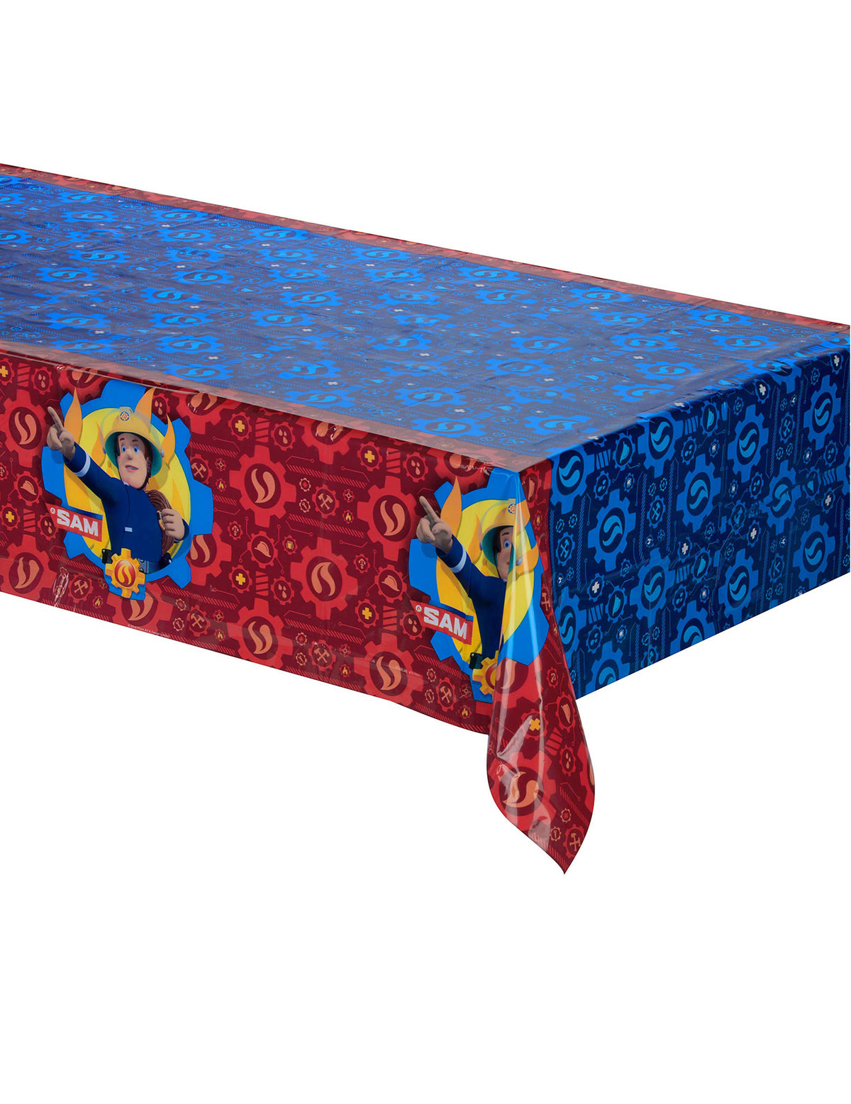 Nappe en plastique Sam le Pompier pour enfant bleue et rouge