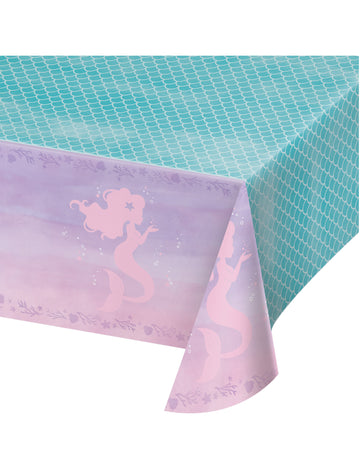 Nappe en plastique sirène iridescente pour anniversaire bleue et rose à motifs d'écailles