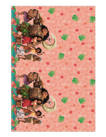 Nappe en plastique Vaiana 2 pour enfant rose avec motifs tropicaux et personnages