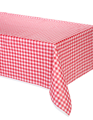 Červený kostkovaný plastový ubrus 137 x 274 cm