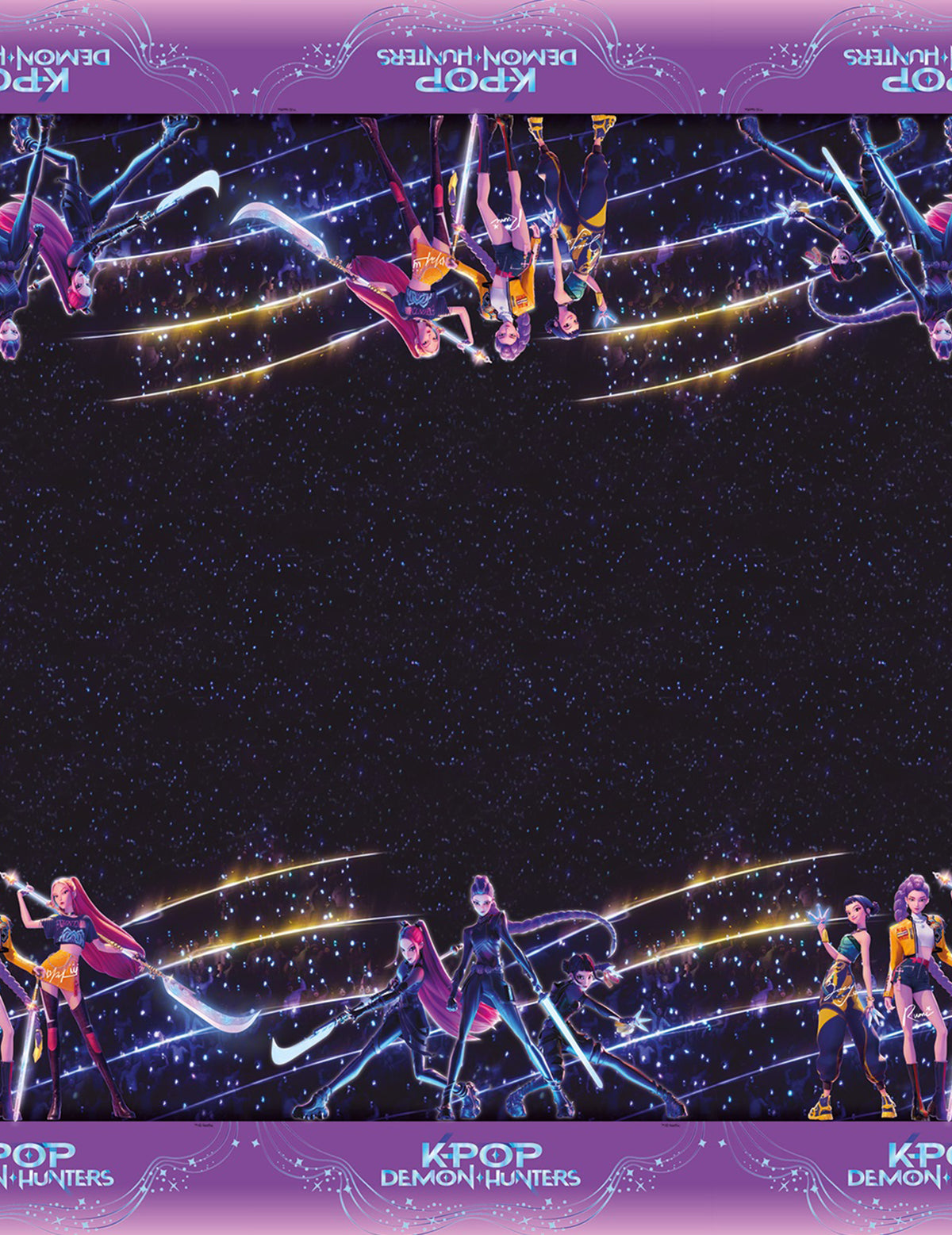 Détail de l'imprimé de la nappe plastique K-pop Demon Hunters
