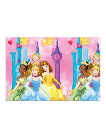 Nappe plastique Princesses Disney pour enfant rose avec châteaux et princesses