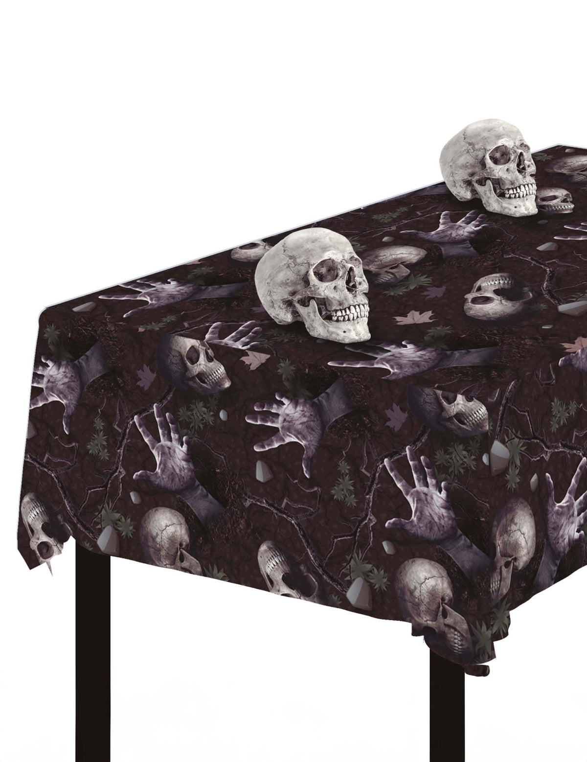 Nappe revenants du cimetière marron avec motifs de mains de zombies et crânes