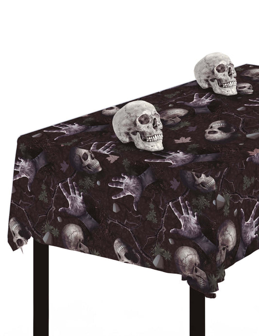 Nappe revenants du cimetière marron avec motifs de mains de zombies et crânes