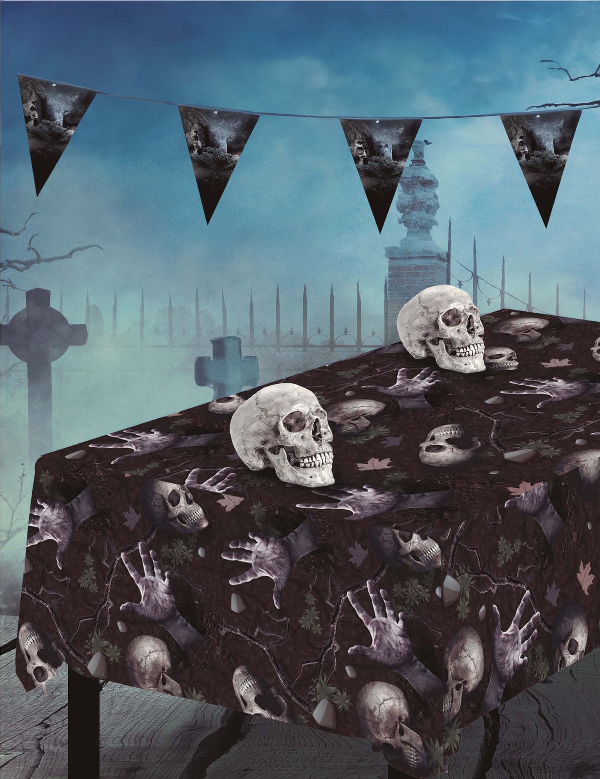 Mise en scène avec décor de la nappe revenants du cimetière