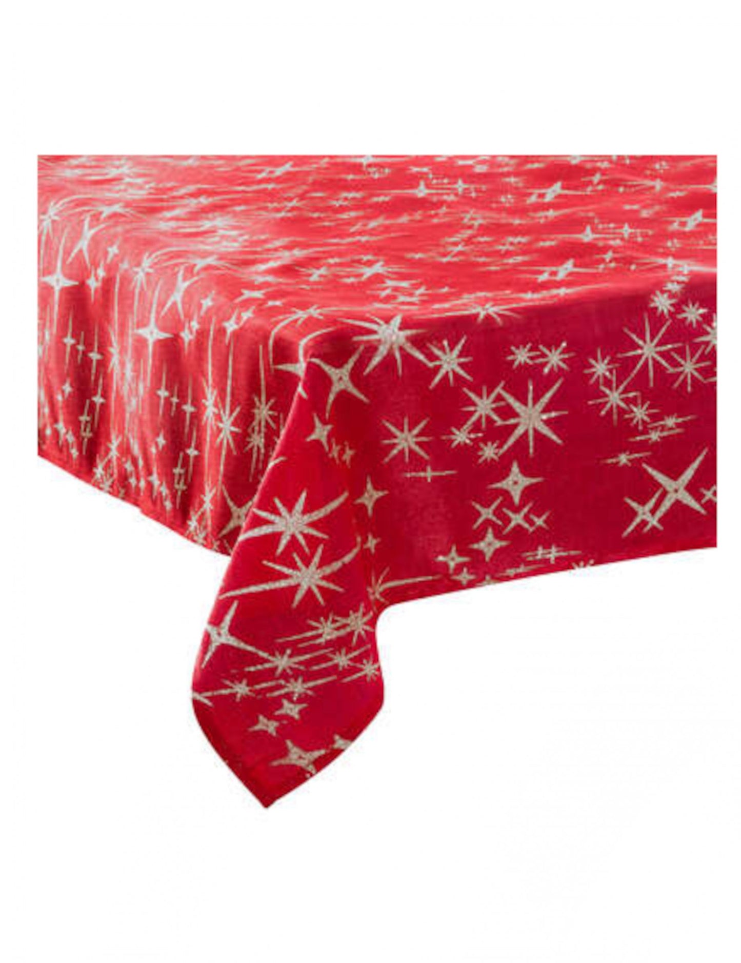 Červený a stříbrný ubrus 140 x 240 cm s vánočními hvězdami