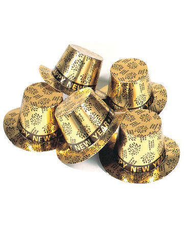 Chapeau haut de forme Happy New Year pour adulte doré