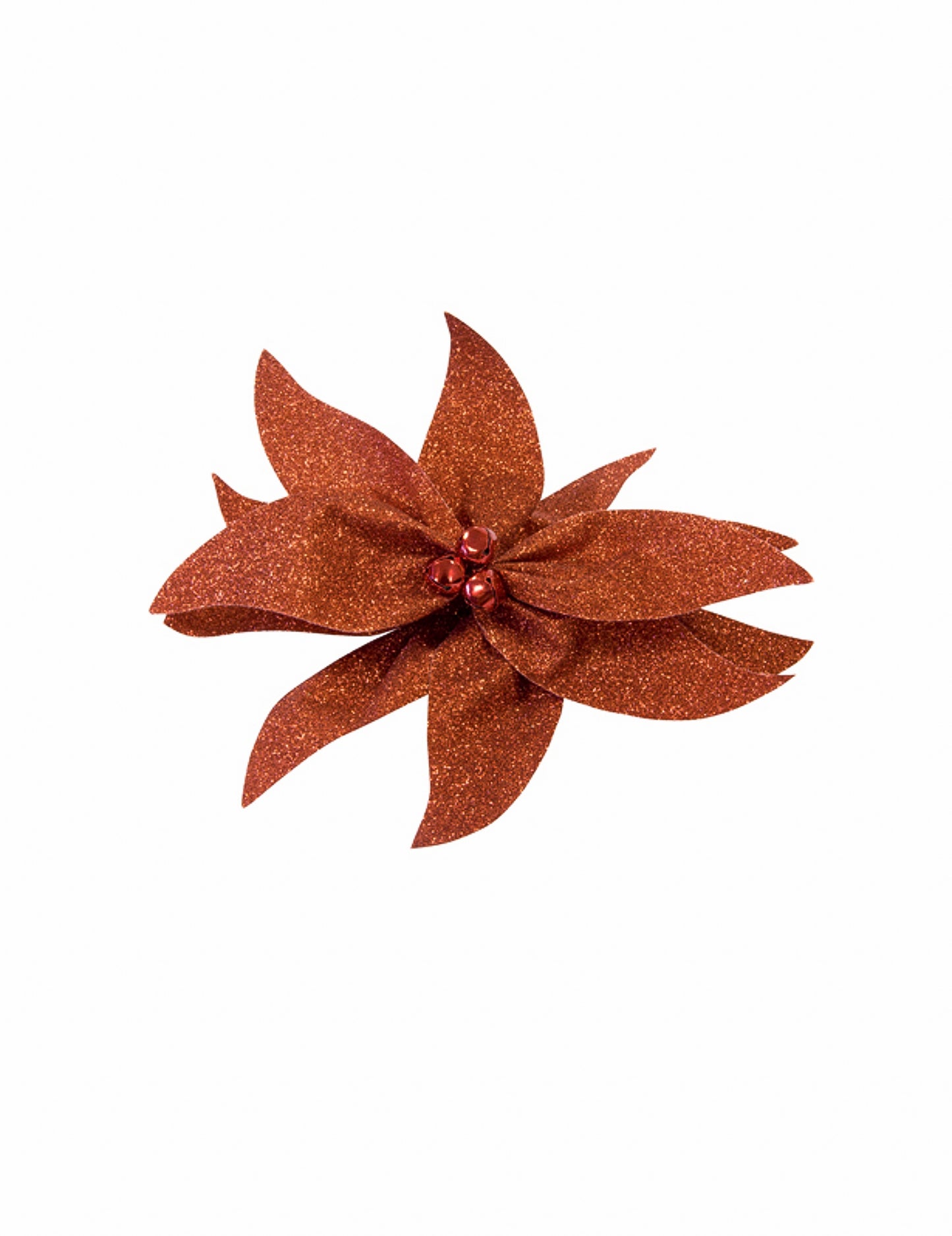 Poinsettia mašle s červenými třpytivými zvonečky 20 cm dekorace na stůl