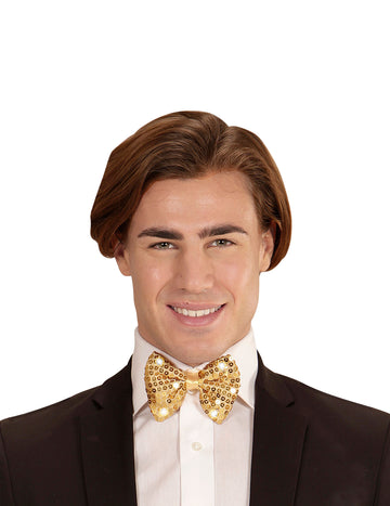 Noeud papillon à sequins et LED clignotantes pour adulte doré