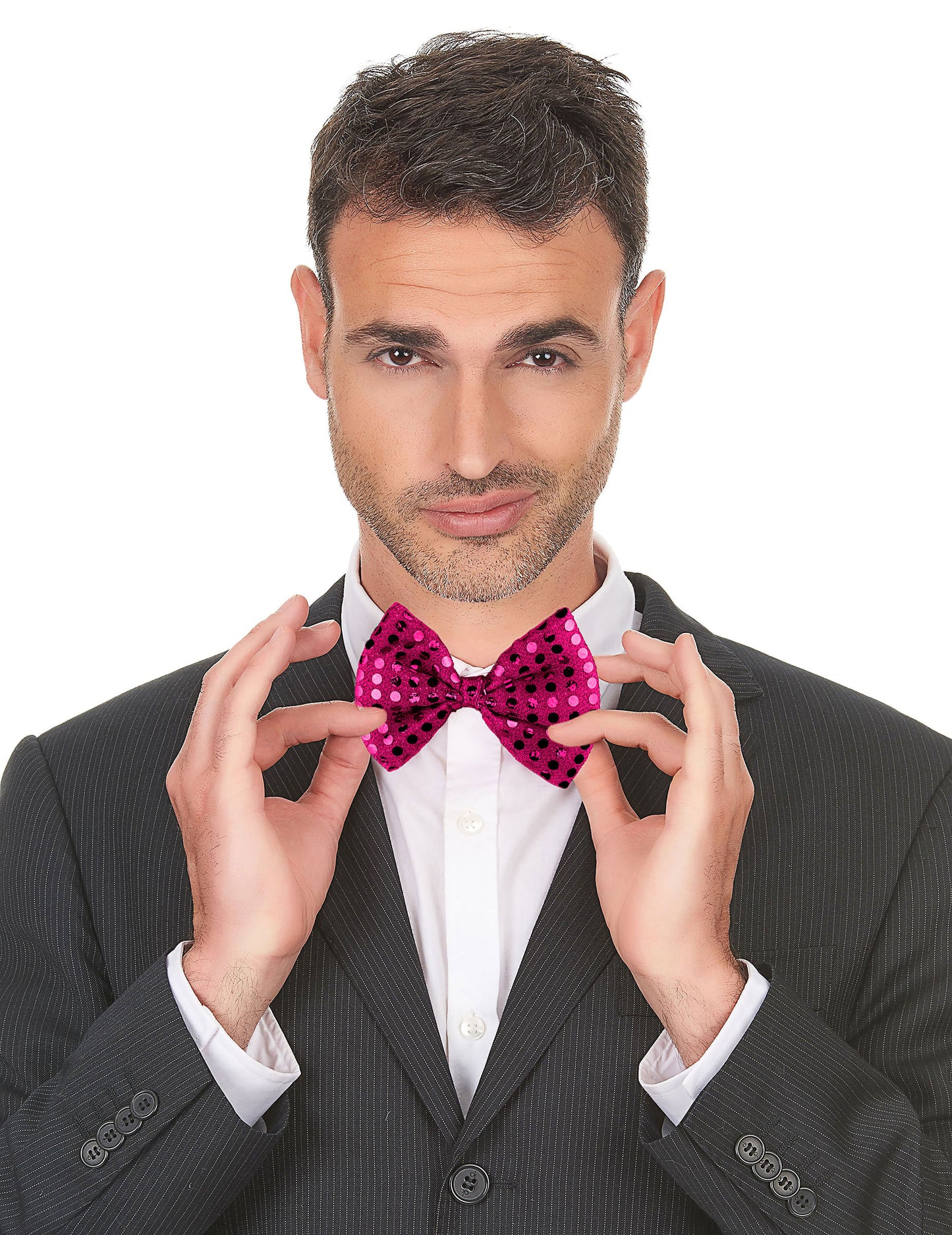 Noeud papillon avec sequins pour adulte fuschia
