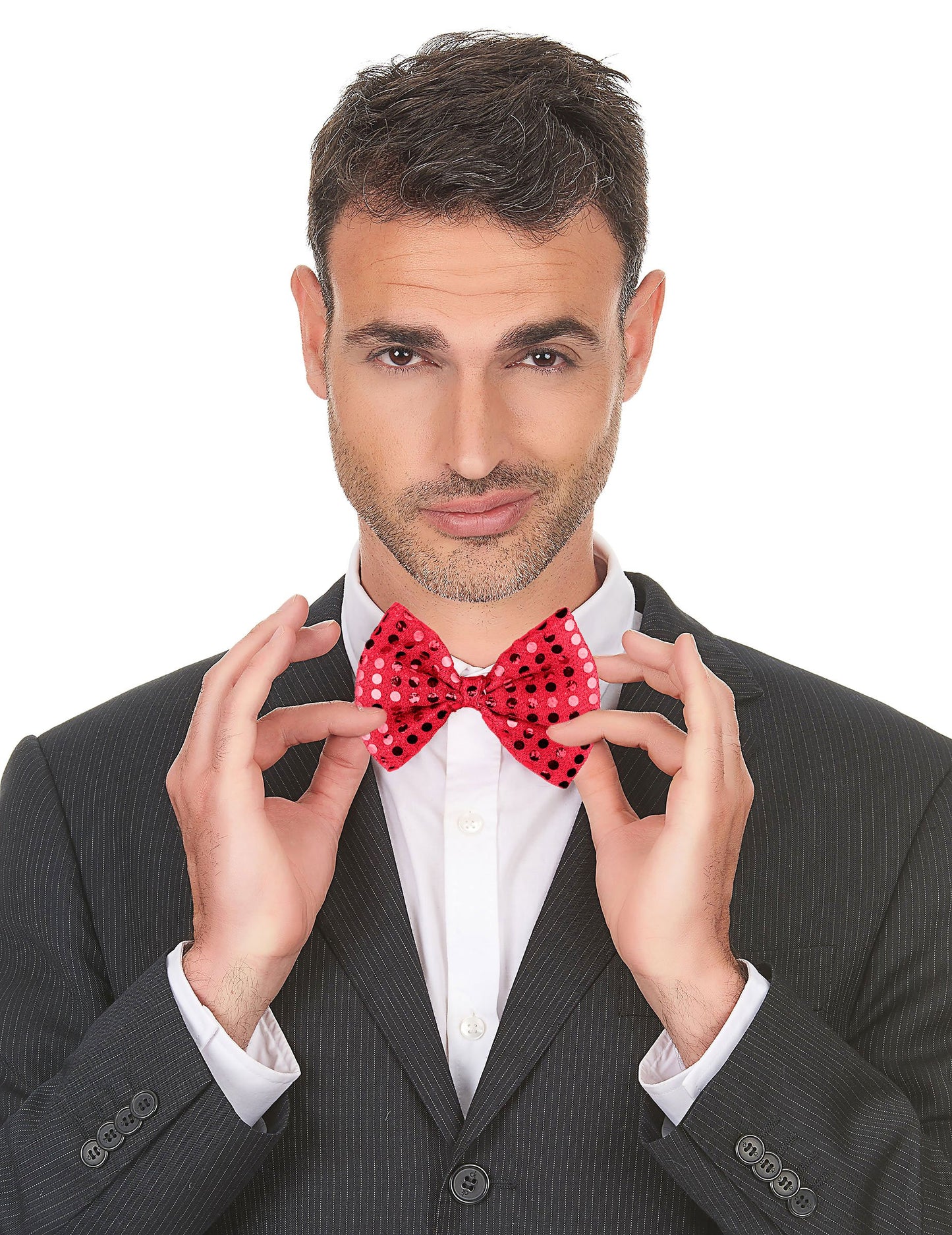 Červený flitrovaný motýlek pro dospělé