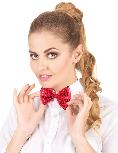 Červený flitrovaný motýlek pro dospělé