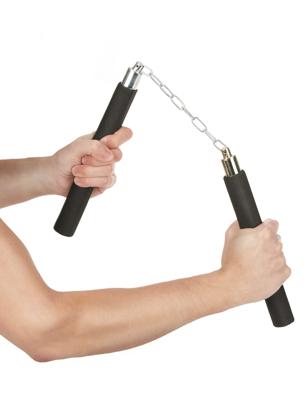 Zvládnutí černá pěnového nunchaku se stříbrným řetězem