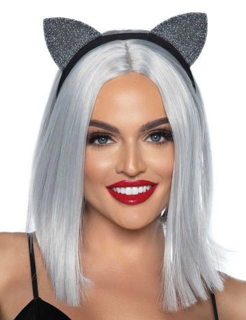 Silberne, glitzernde Katzenohren für Erwachsene