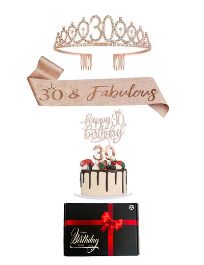 Pack d'accessoires anniversaire 30 ans pour femme or rose avec diadème et écharpe