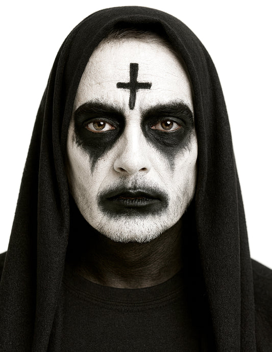 Gros plan sur le maquillage réalisé avec la palette de maquillage Halloween noir et blanc