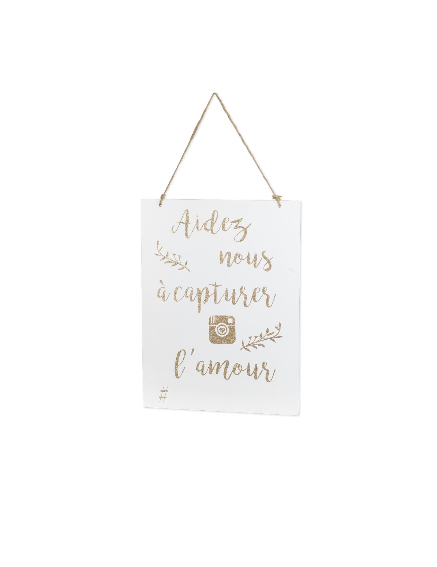 Pancarte en bois aidez nous à capturer l'amour pour mariage blanc et doré