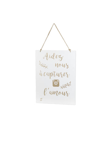 Dřevěná cedule nám pomáhá zachytit lásku bílá a zlatá 30 x 40 cm svatba