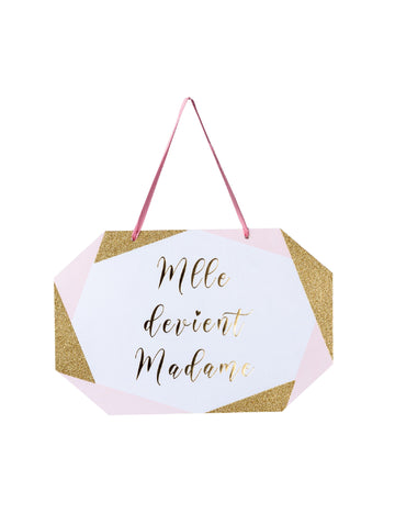 Kartonová cedule slečna se stává madam růžovo-bílo-zlatá 25 x 16,5 cm